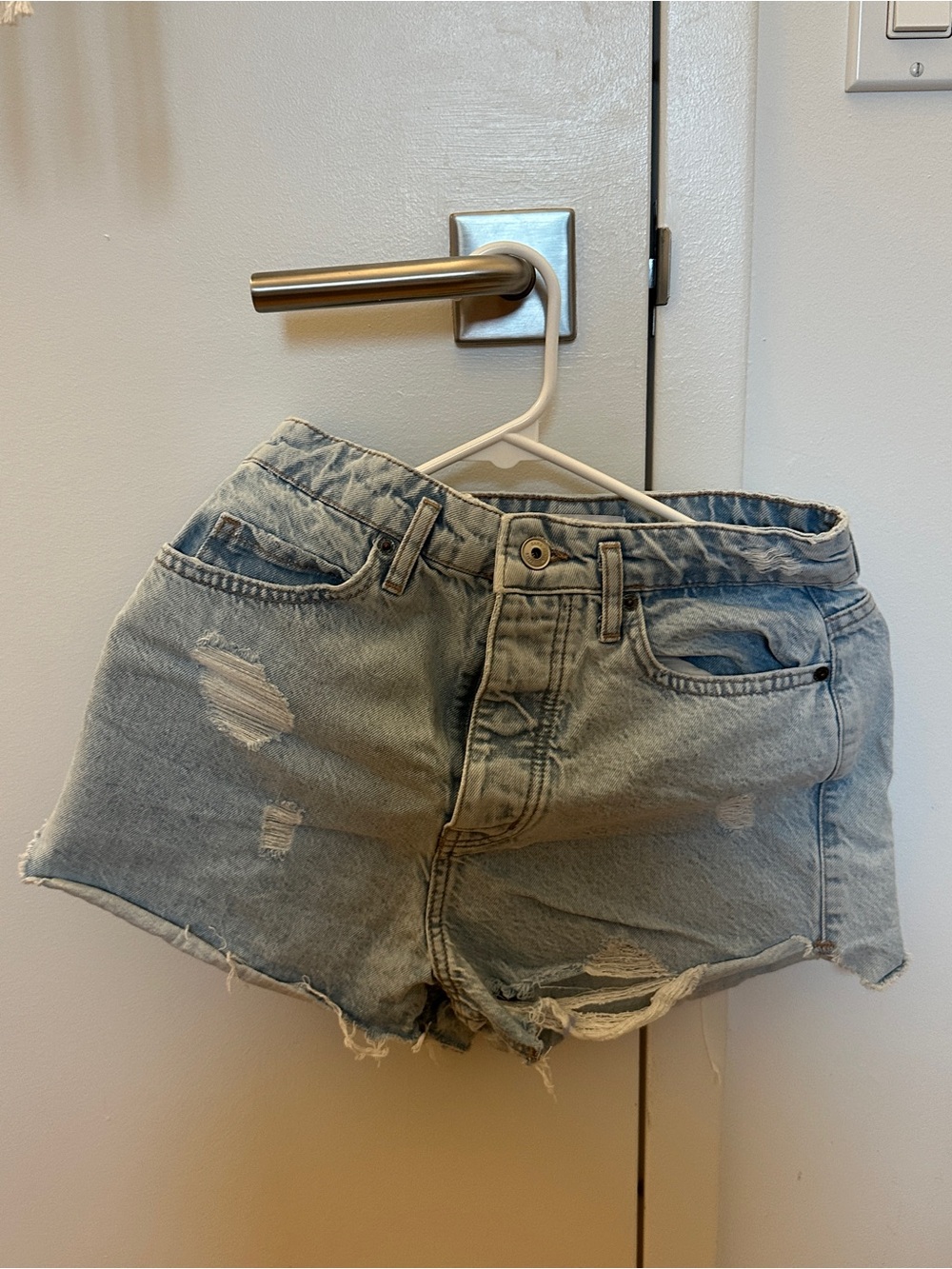 Zara Light Blue Distressed Denim Shorts